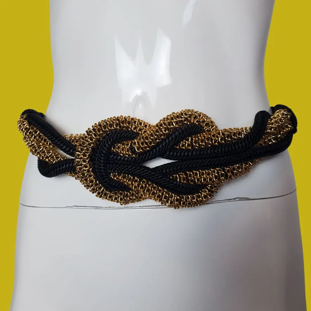 Vintage 80s Black and Gold Rope Belt